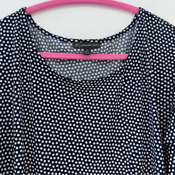 Women's 3X Adrianna Papell Pullover Navy & White Dot Ruffle Blouse Flare Sleeve - Picture 2 of 10